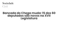 Bancada do Chega muda: 15 dos 60 deputados são novos na XVII Legislatura - Sociedade Civil