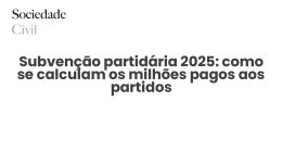 Subvenção partidária 2025: como se calculam os milhões pagos aos partidos - Sociedade Civil